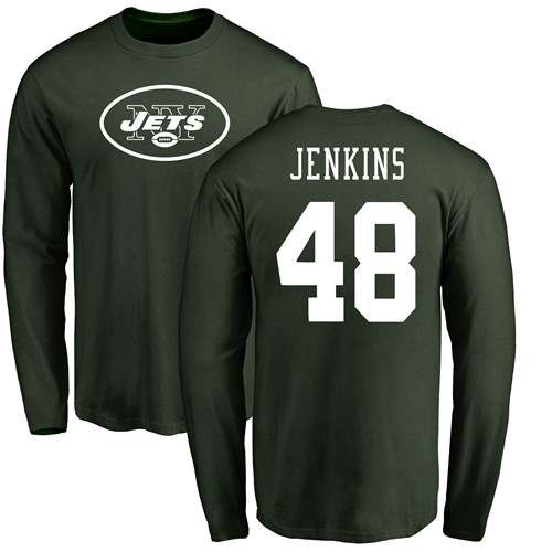 New York Jets Men Green Jordan Jenkins Name and Number Logo NFL Football #48 Long Sleeve T Shirt